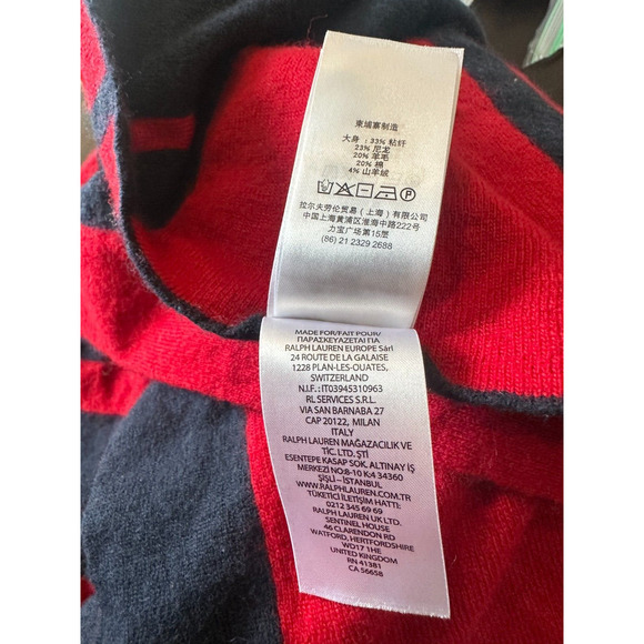 Lauren Ralph Lauren Intarsia Knit Two Tone Poncho Navy Blue Red Toggle Sz L/XL - Picture 15 of 16